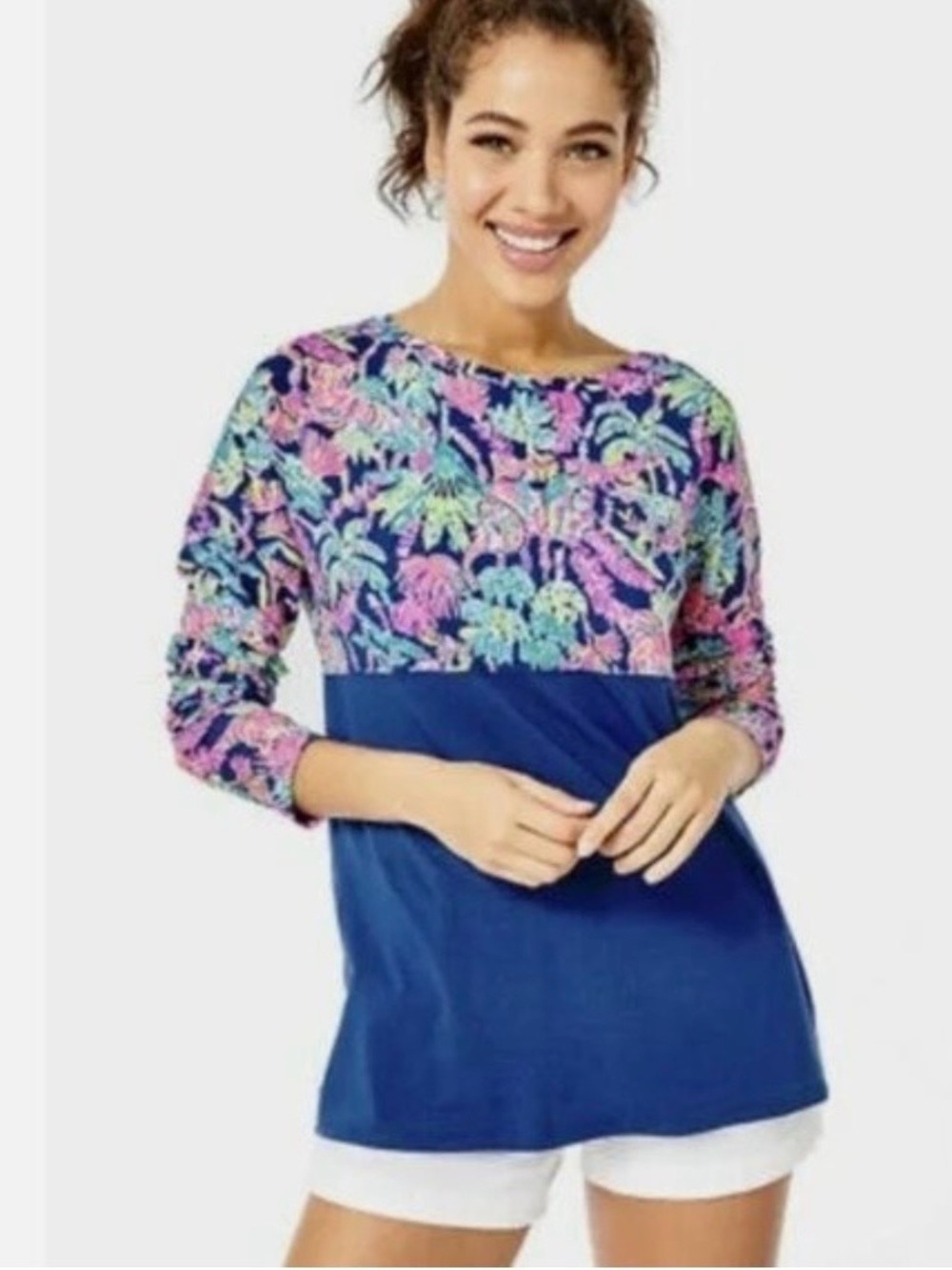 Lilly Pulitzer Navy Floral-Print Long Sleeve Top